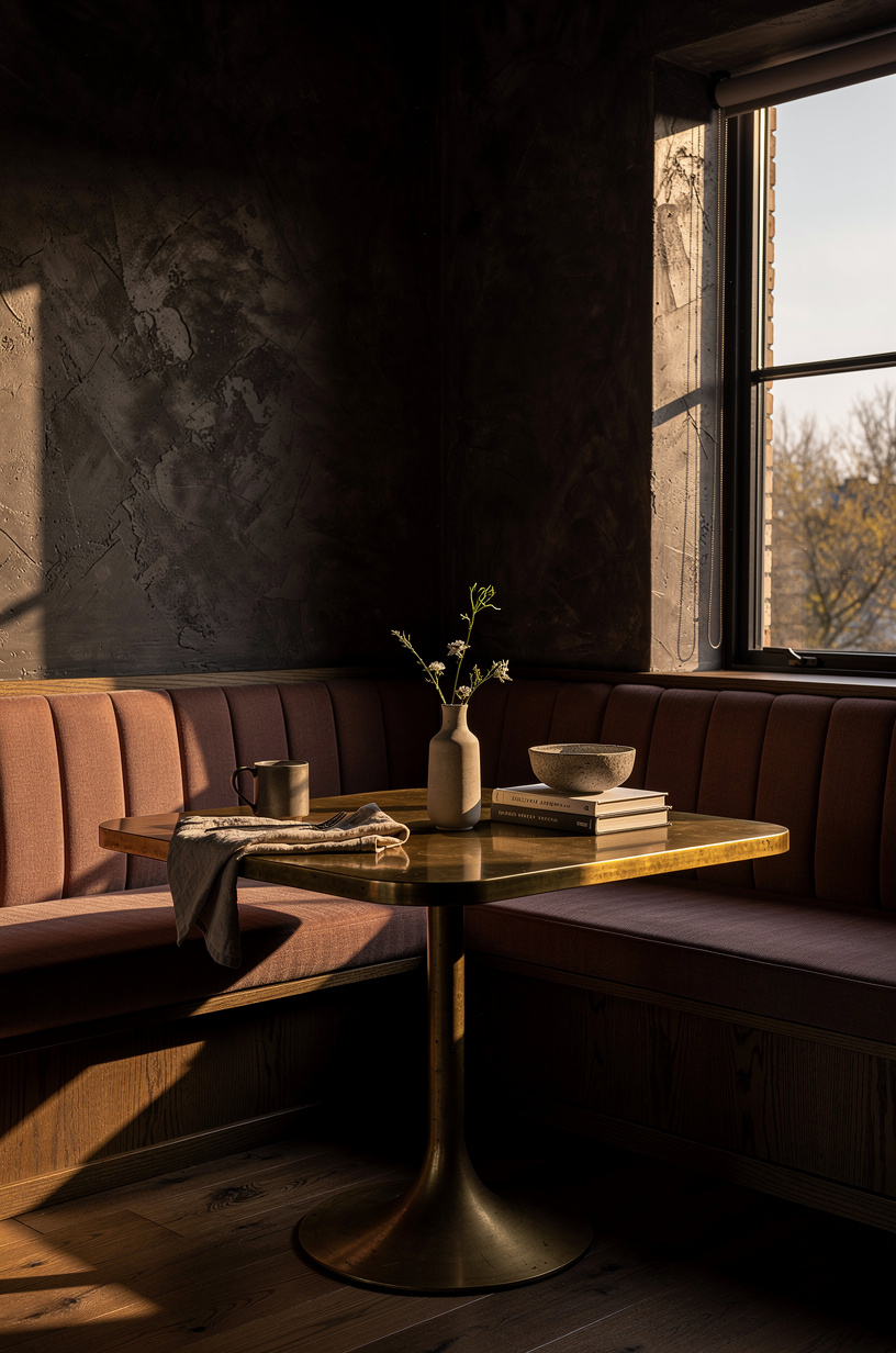 Choose a pedestal table in aged brass