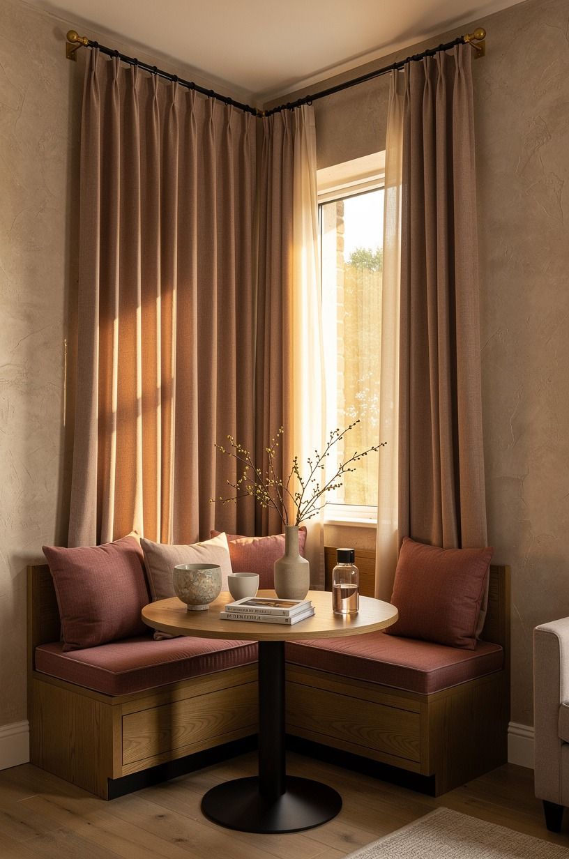 Frame the nook with tall corner curtains
