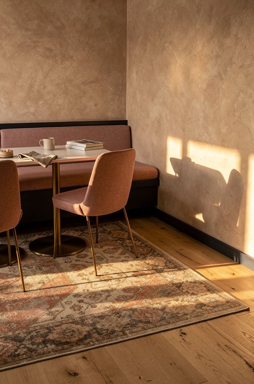 Anchor the corner with a vintage bistro rug (The Grounding Layer)