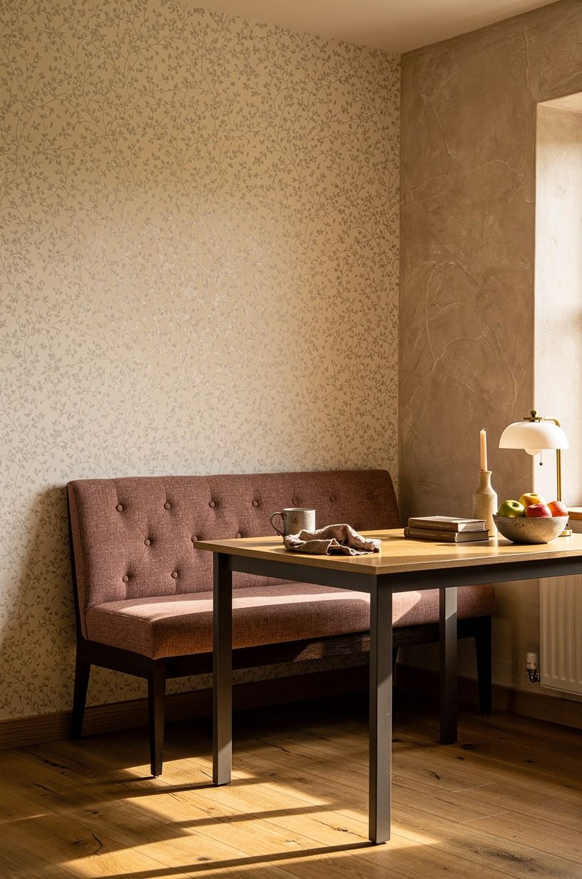 Frame the nook with cottage trellis wallpaper