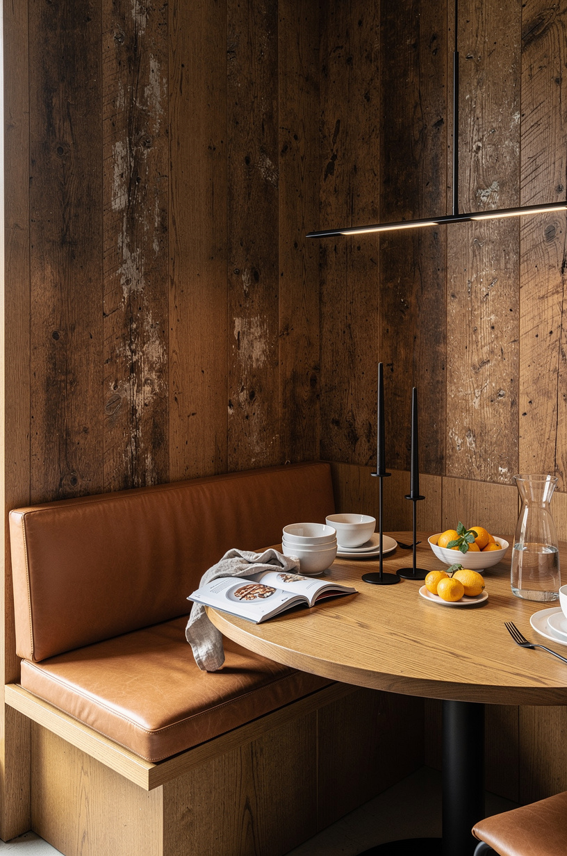 Wrap the corner in warm wood paneling