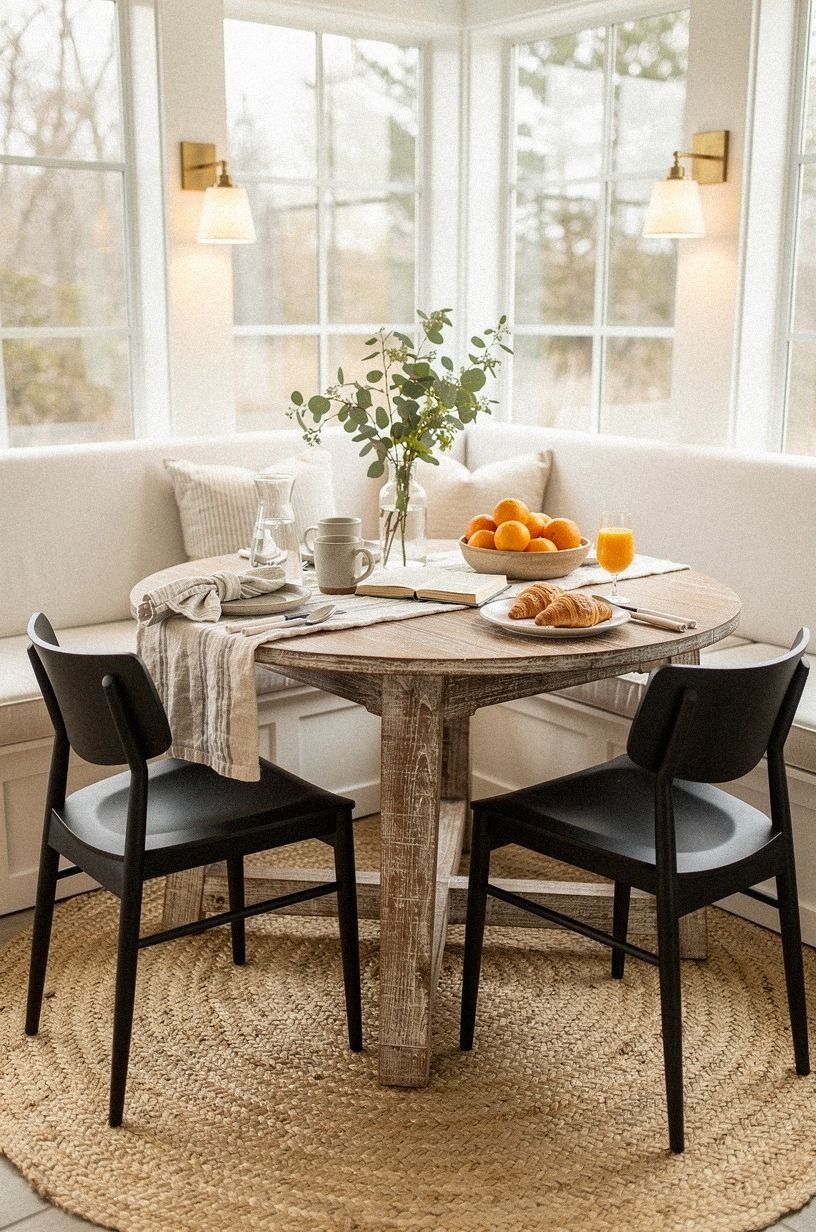 Anchor the nook with a braided jute rug
