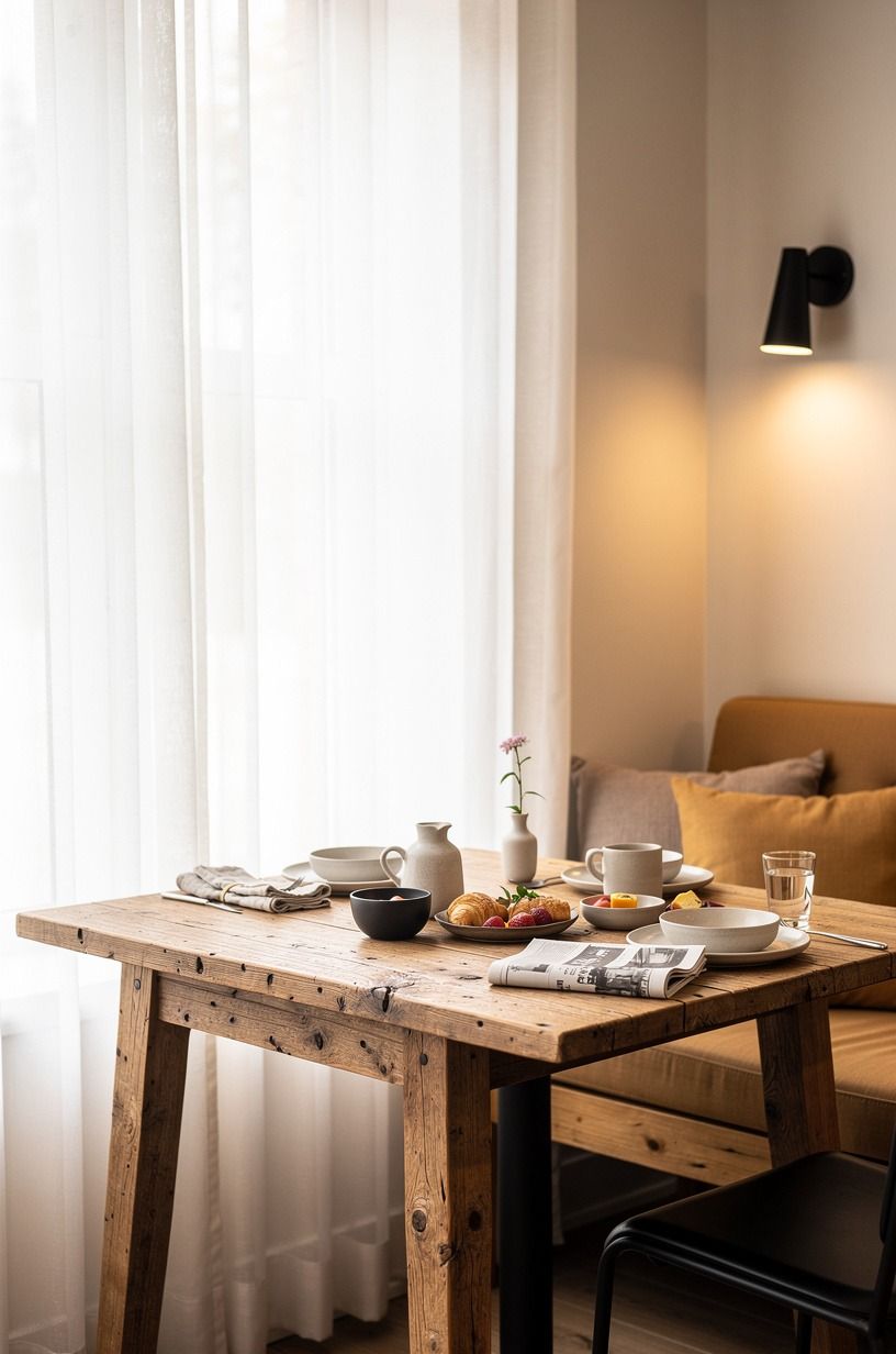 Use cafe curtains to soften the corner