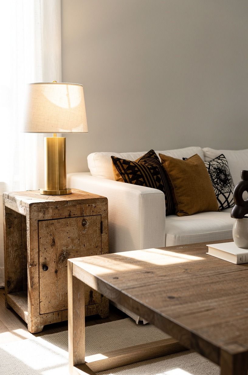 Light the corners with warm brass lamps