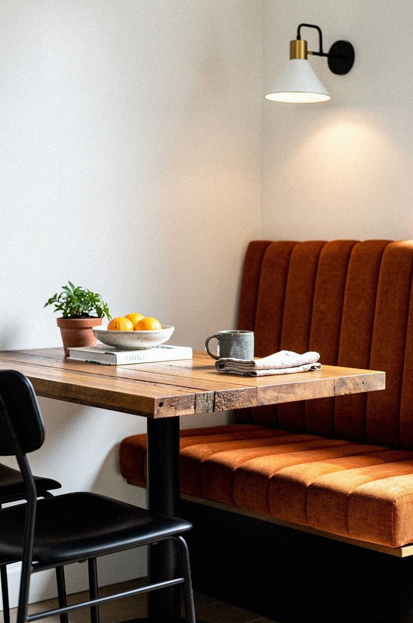 Add channel-tufted cushions in burnt orange