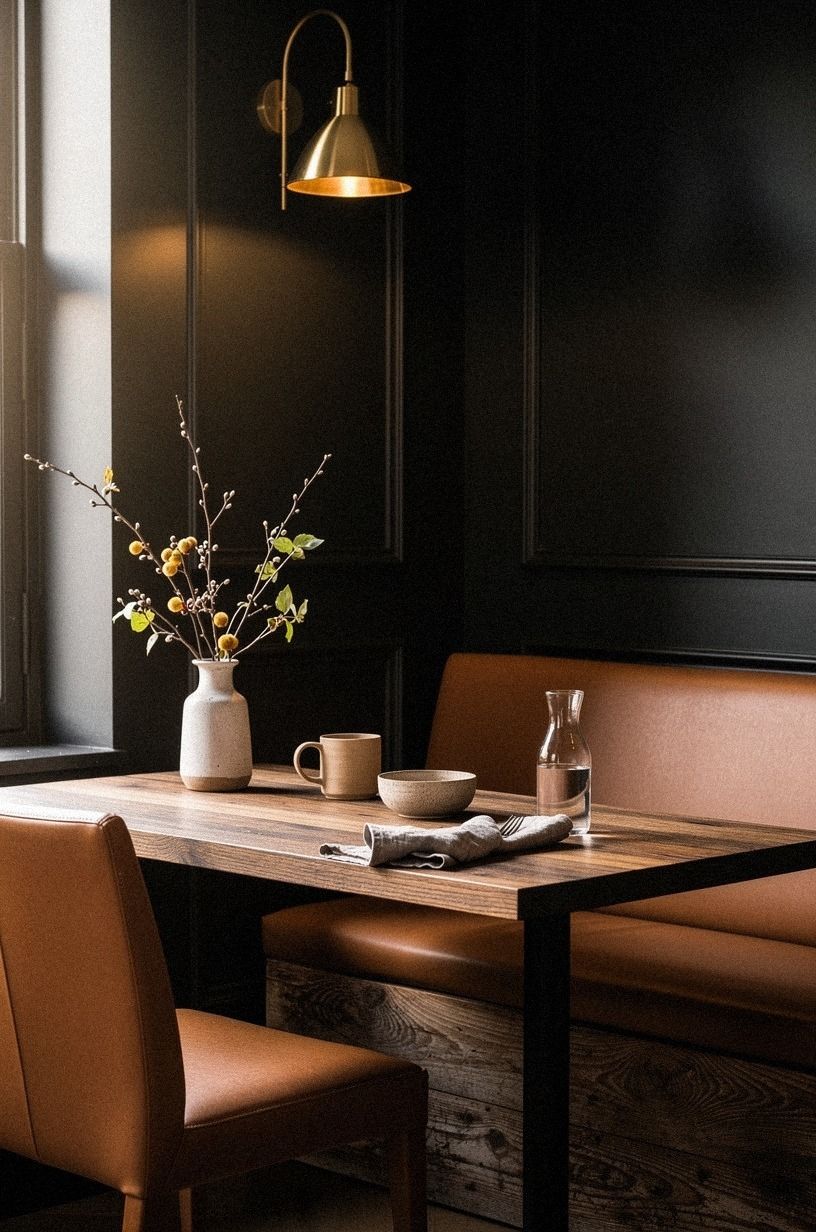 Mount brass sconces above the breakfast seat