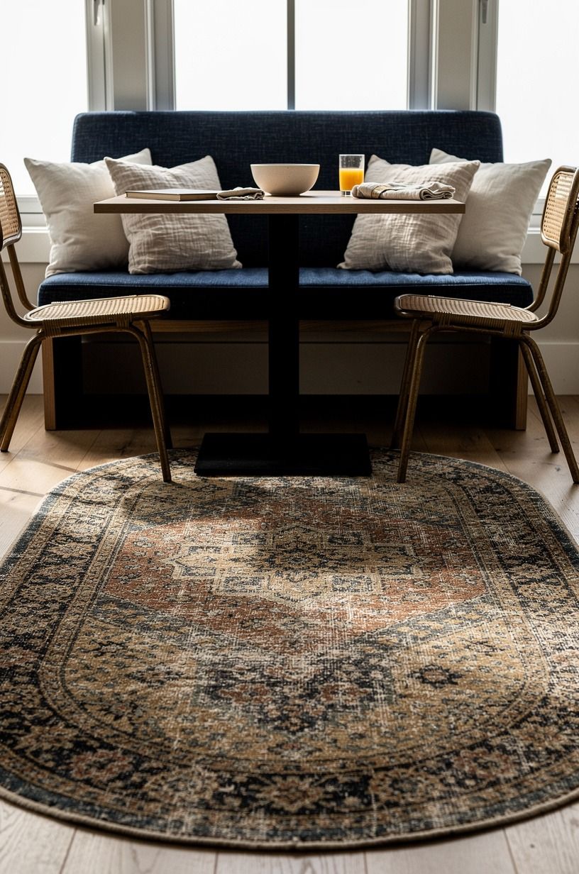 Anchor the nook with a vintage oval rug