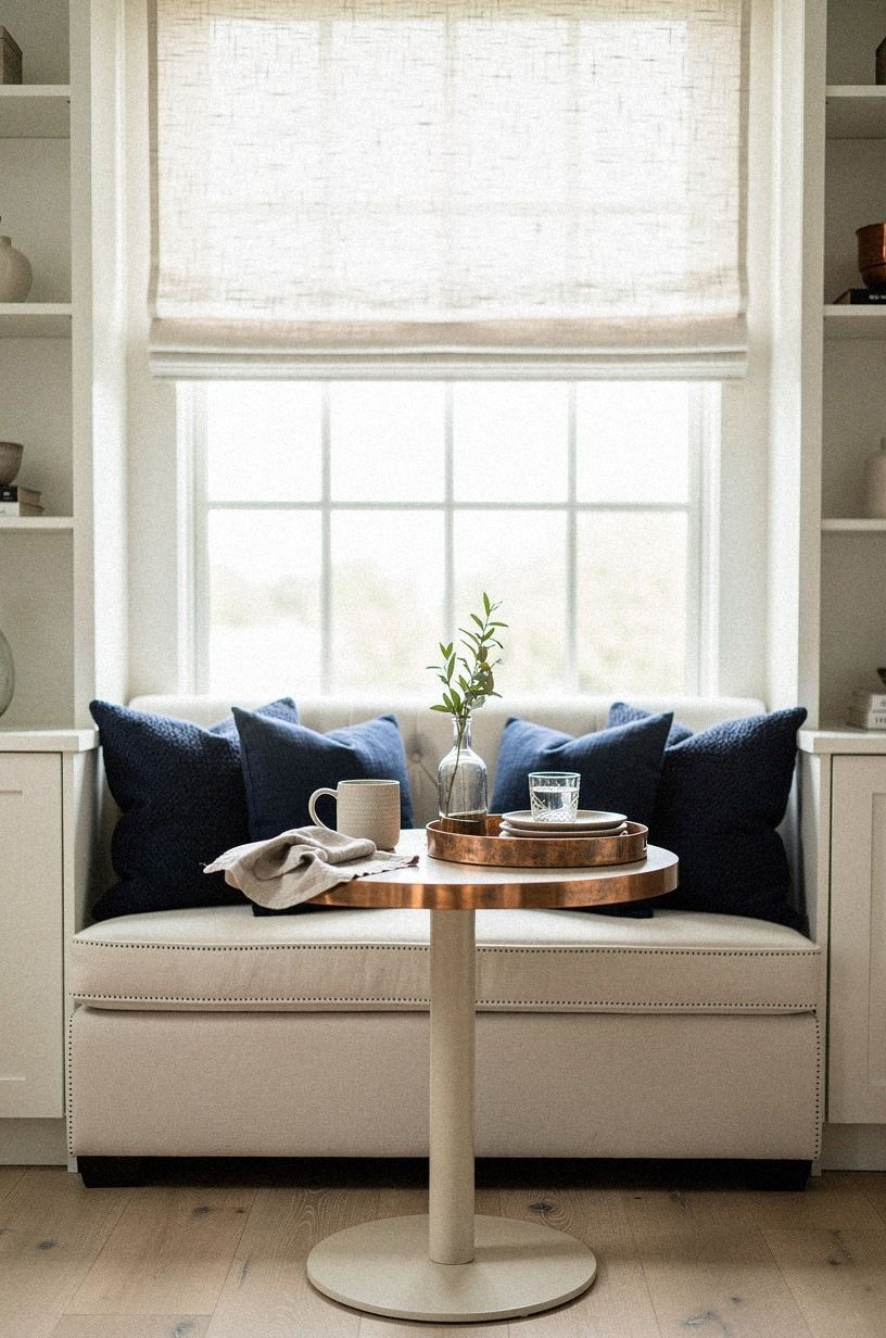 Frame the nook with linen Roman shades