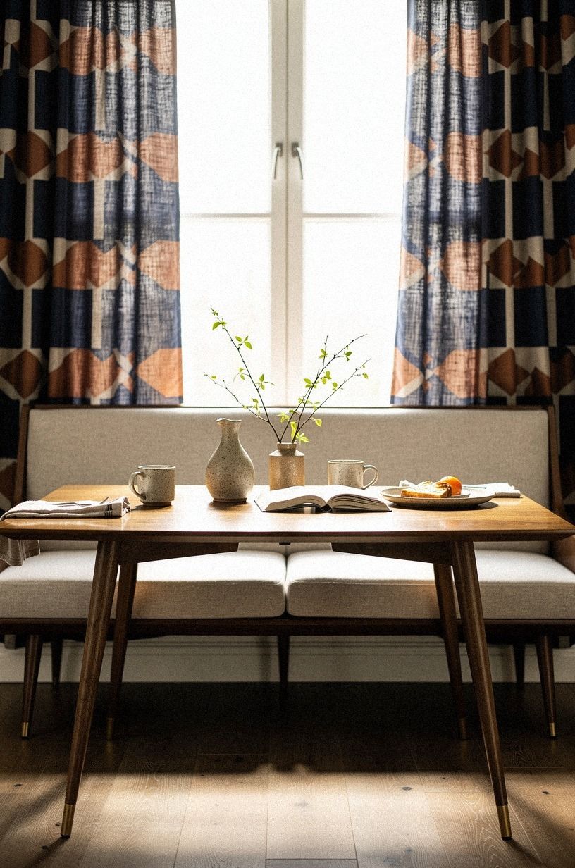 Frame the nook with geometric linen curtains
