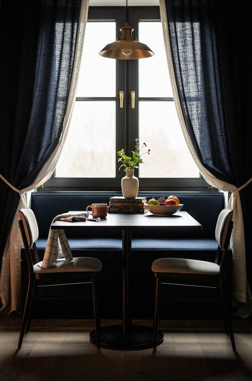 Frame the nook with heavy linen drapes
