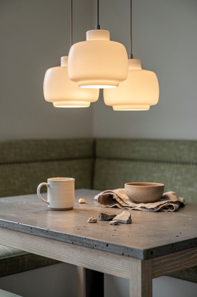 Cluster three milk glass pendants together