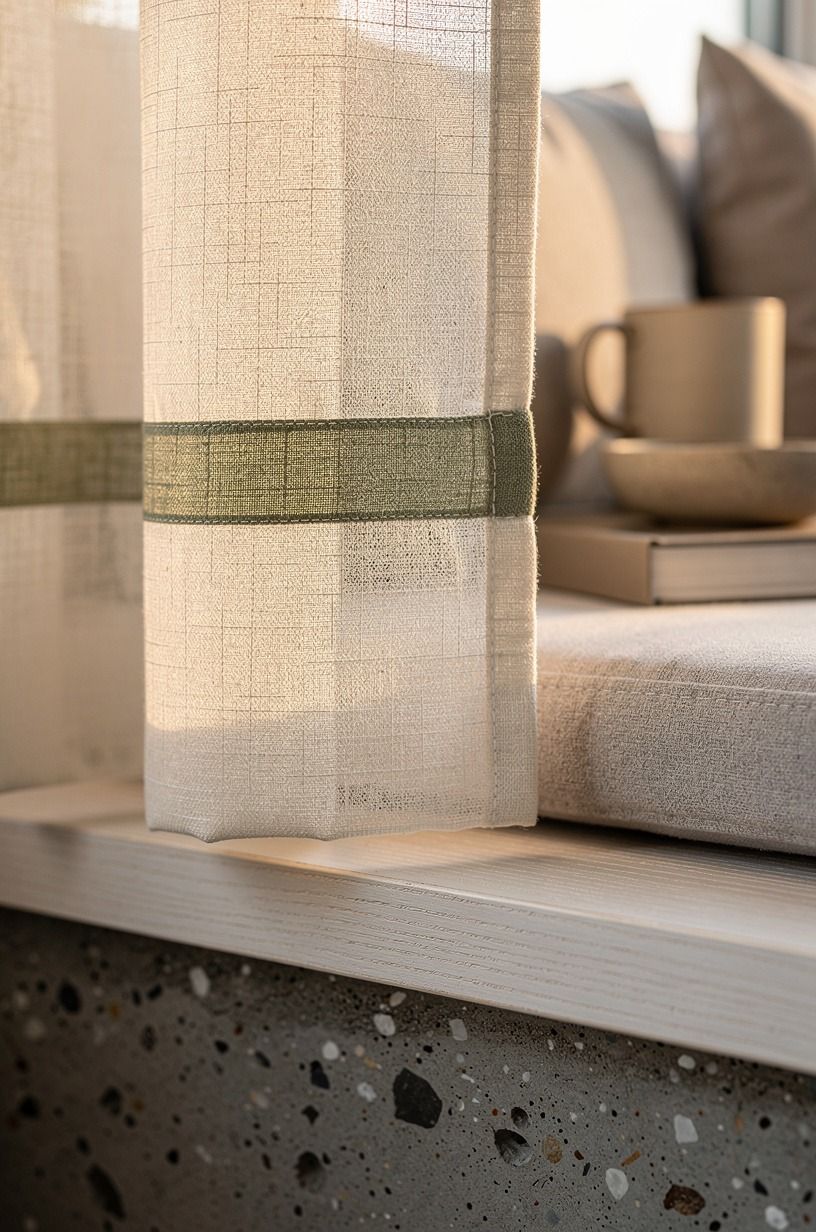 Add cafe curtains behind the seating (Privacy Without Heaviness)