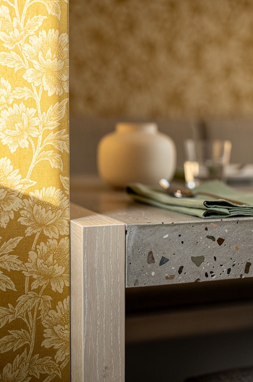Choose ocher florals for a sunny living room nook