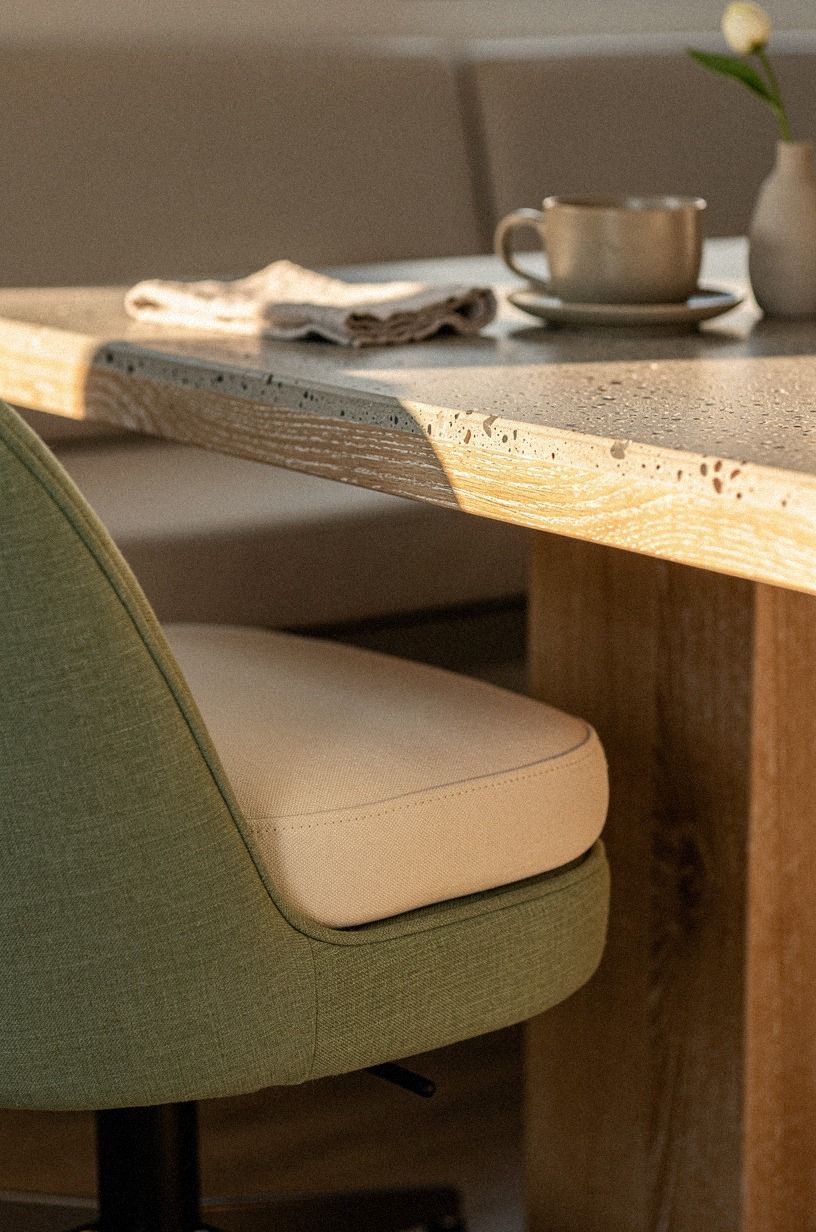 Place swivel chairs around a pedestal table