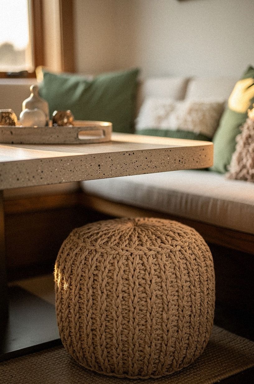 Tucked a pouf beside the window seat