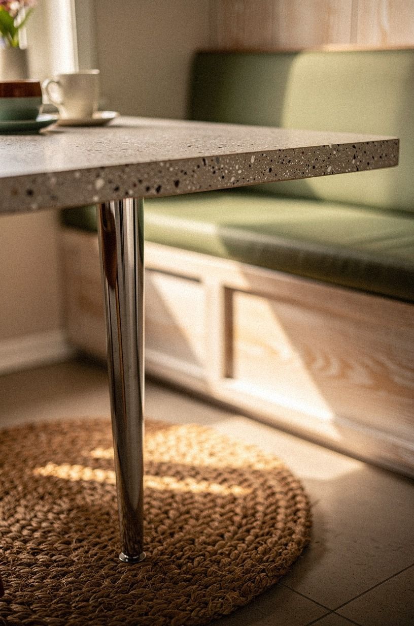 Place a round jute rug under chrome legs