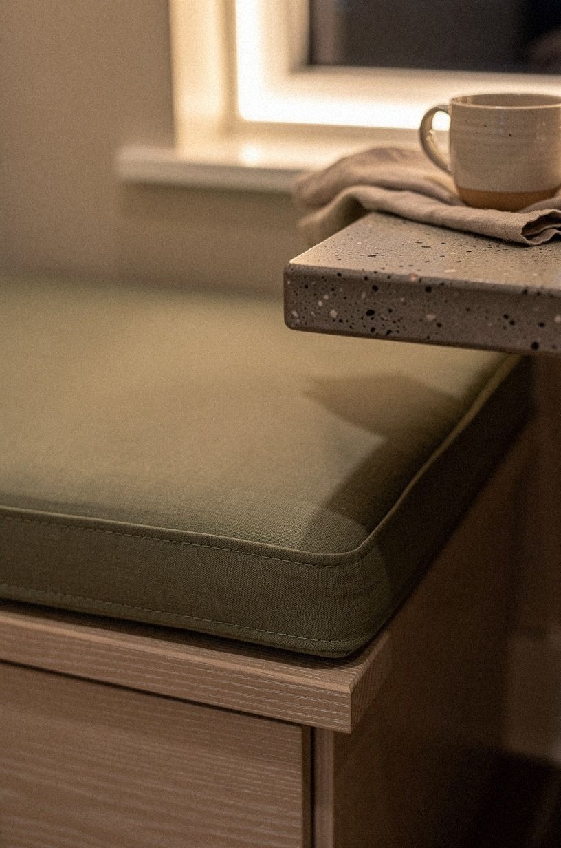 Slip cushions onto the narrow window bench