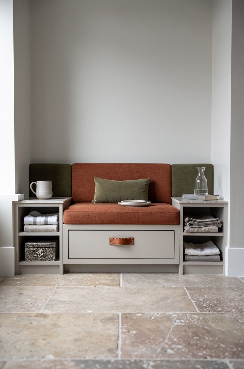 Install cubbies along the banquette ends