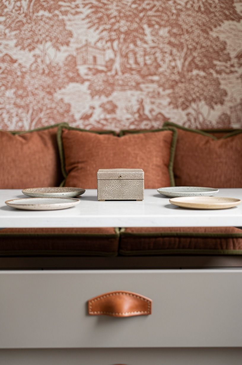 Echo sofa pillows with a small scale print