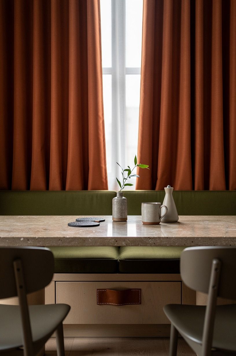 Frame the bench with tall cafe curtains
