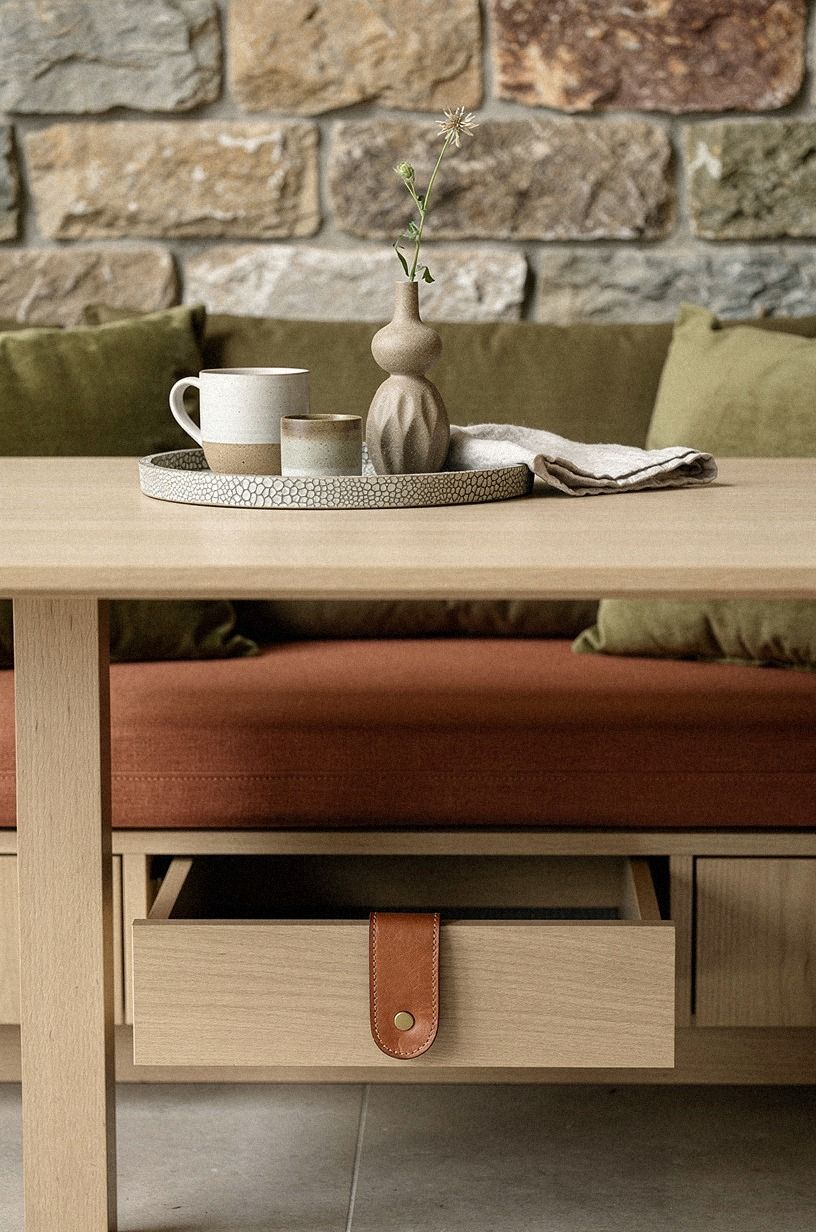 Build hidden drawers beneath the banquette cushions