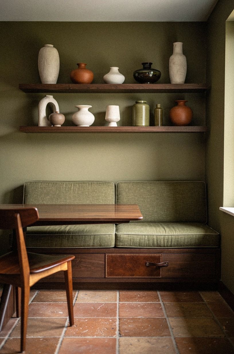 Mount floating walnut shelves for ceramics