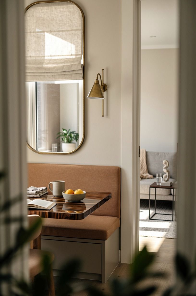 Add a curved mirror above the banquette