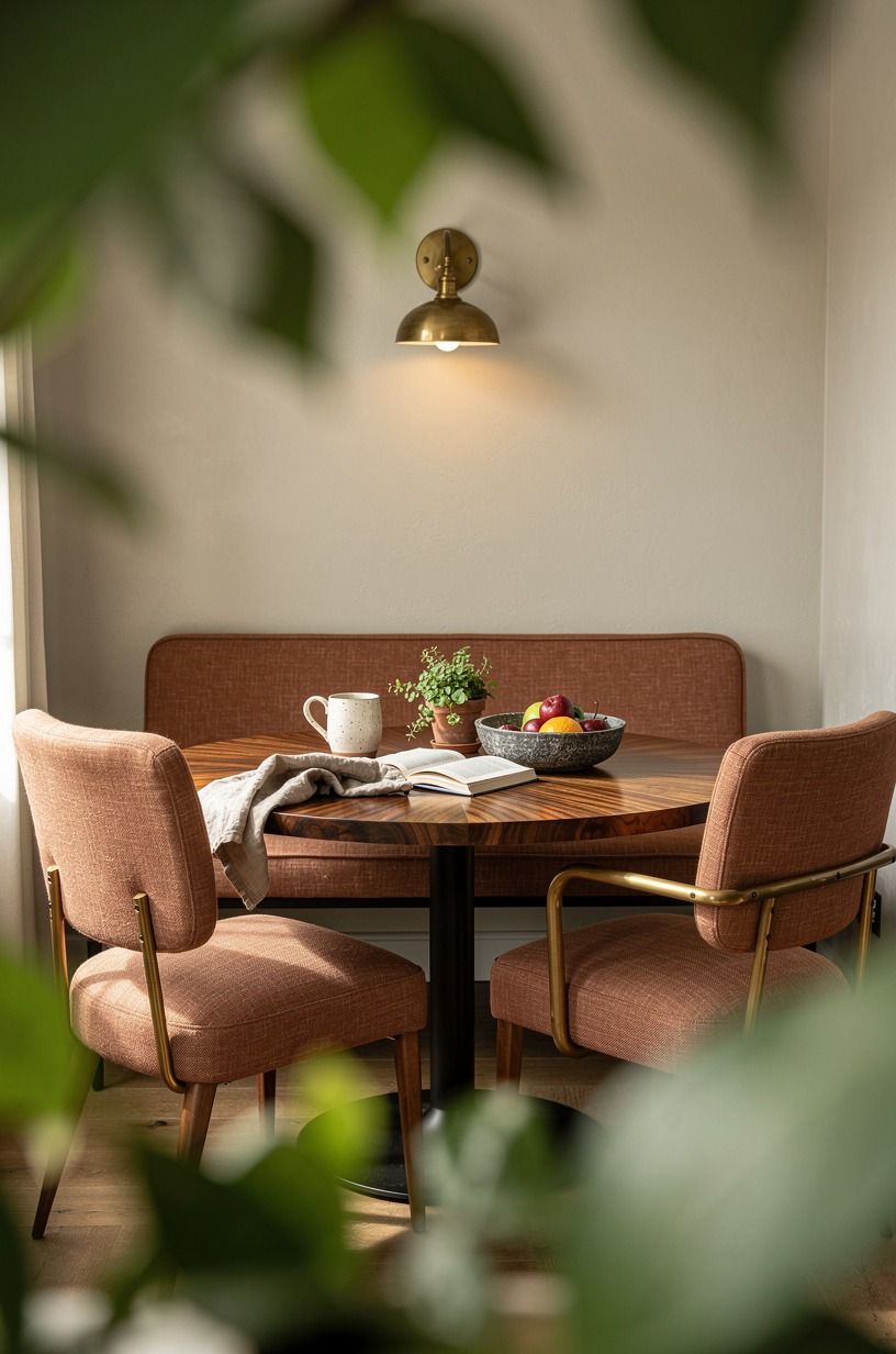 Add chair cushions in one shared fabric