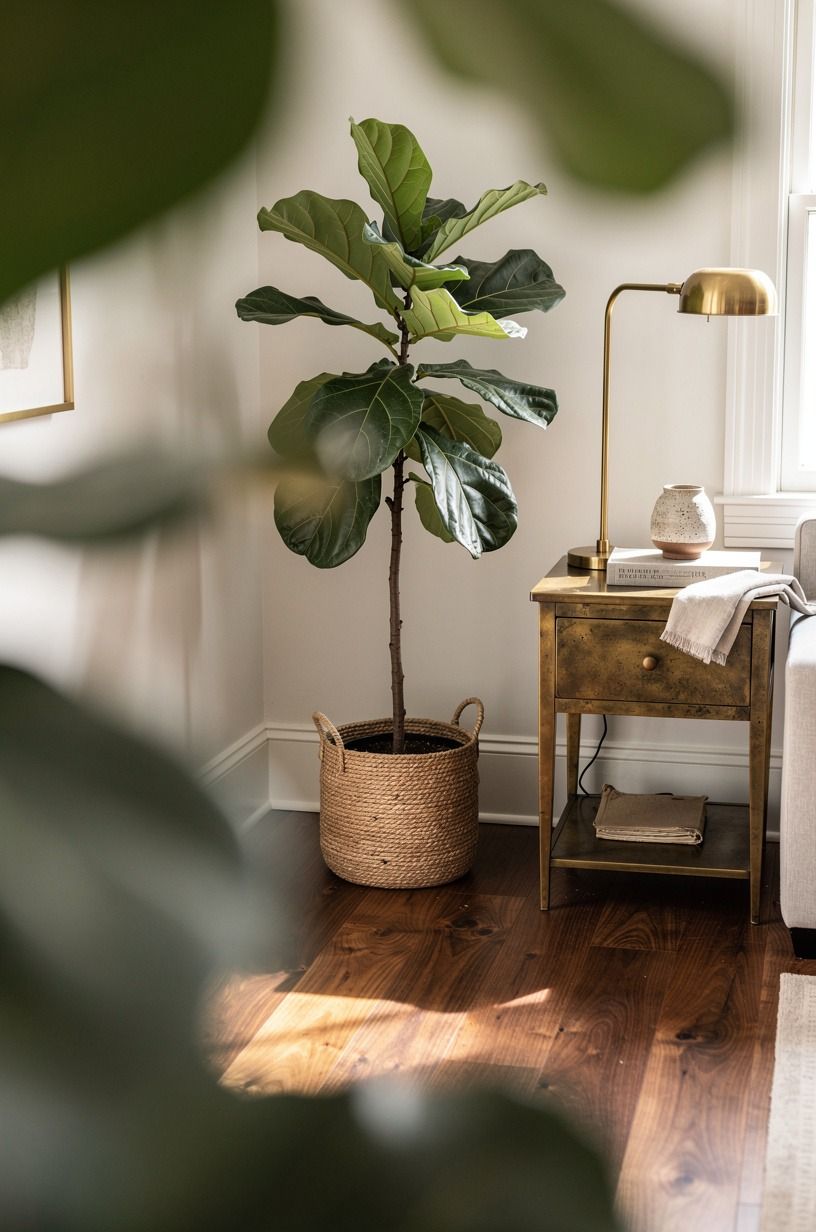 Tuck a leafy fig into a woven seagrass basket