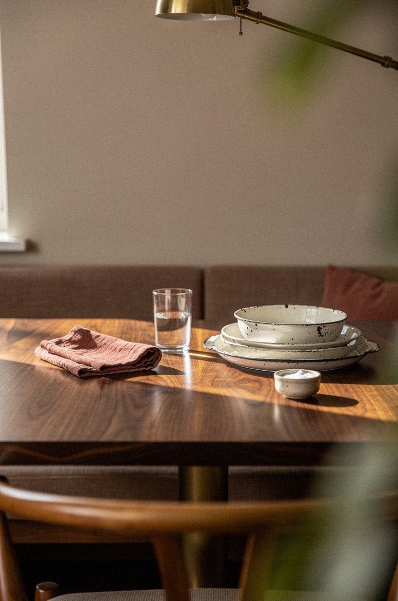Farrow & Ball Dead Salmon behind chipped enamelware on a mango tray