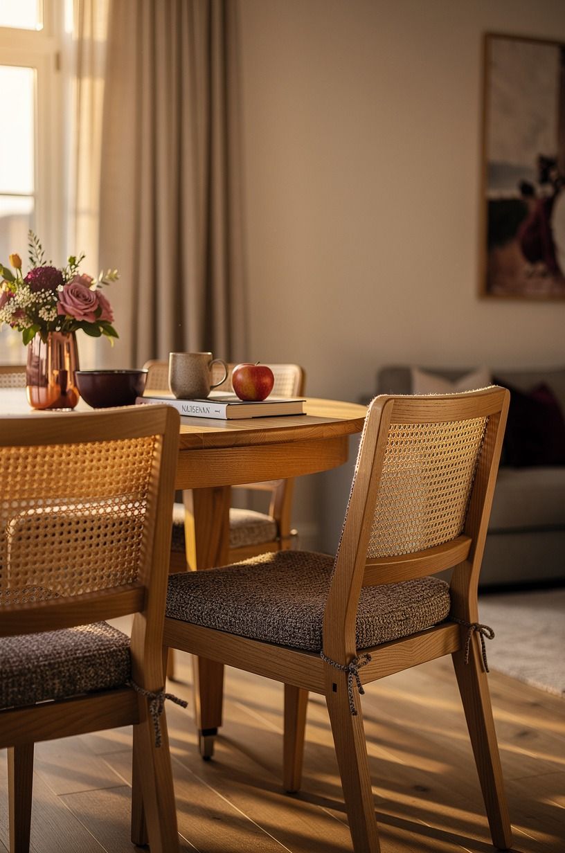 Mixed Cane Chairs With A Wood Table