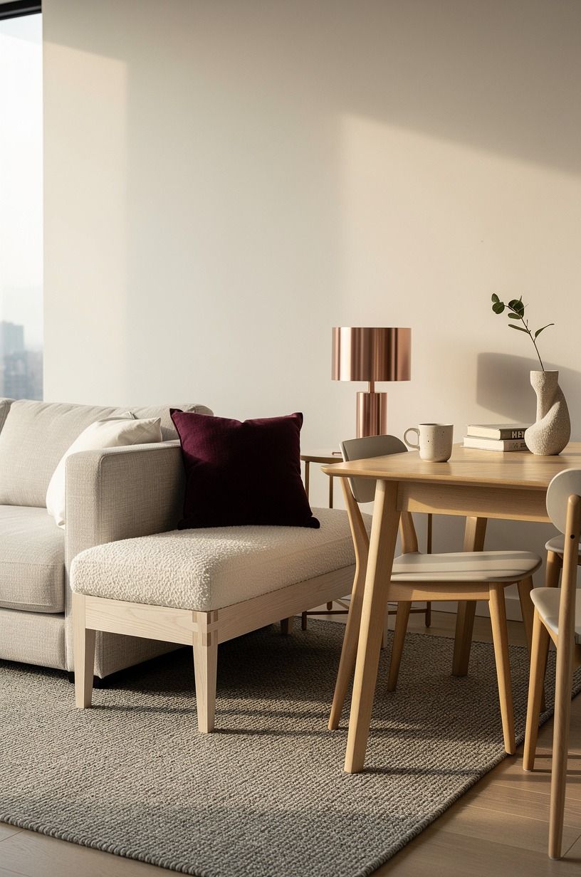 Float a backless bench beside the sofa