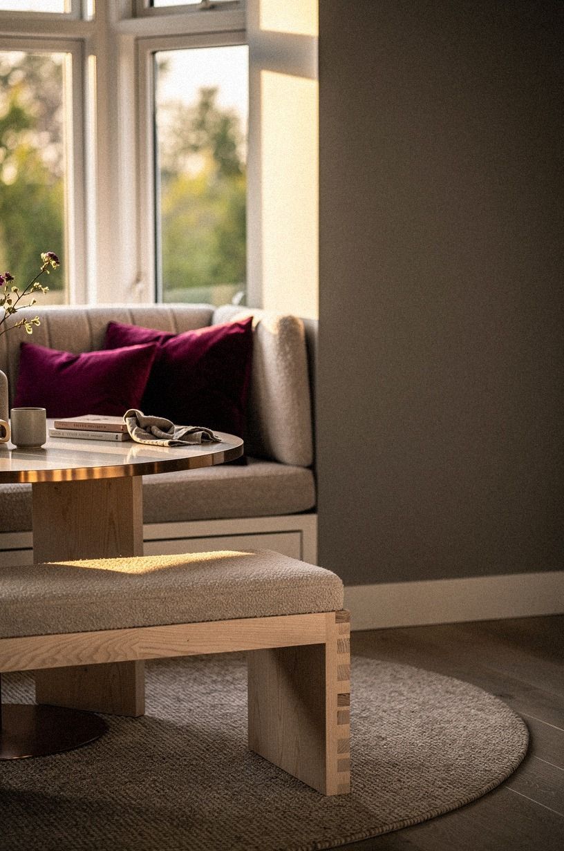 Set a round rug under the breakfast table
