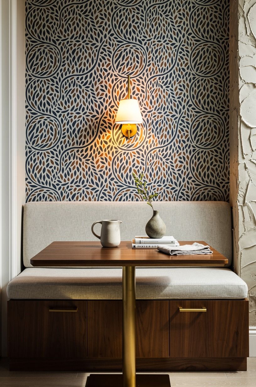 Use colorful organic paper around built in seating