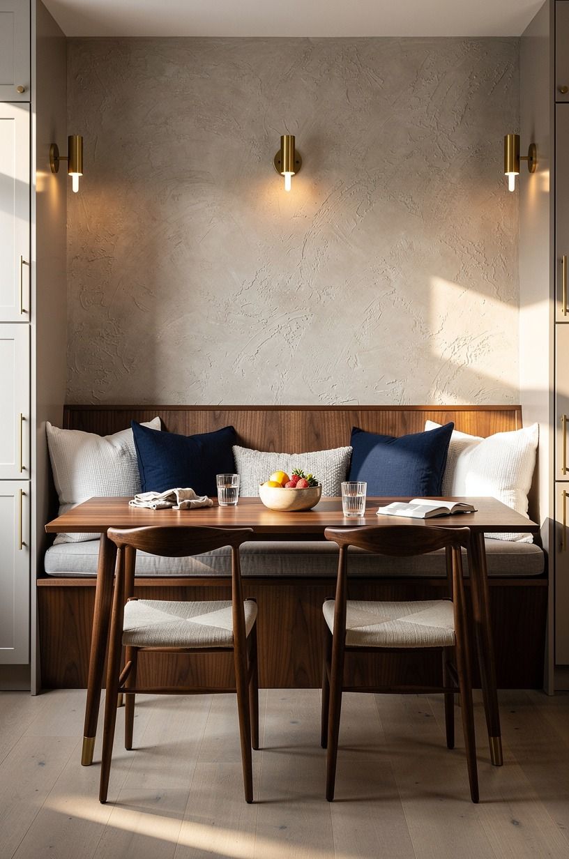 Layer pillows to soften a straight bench