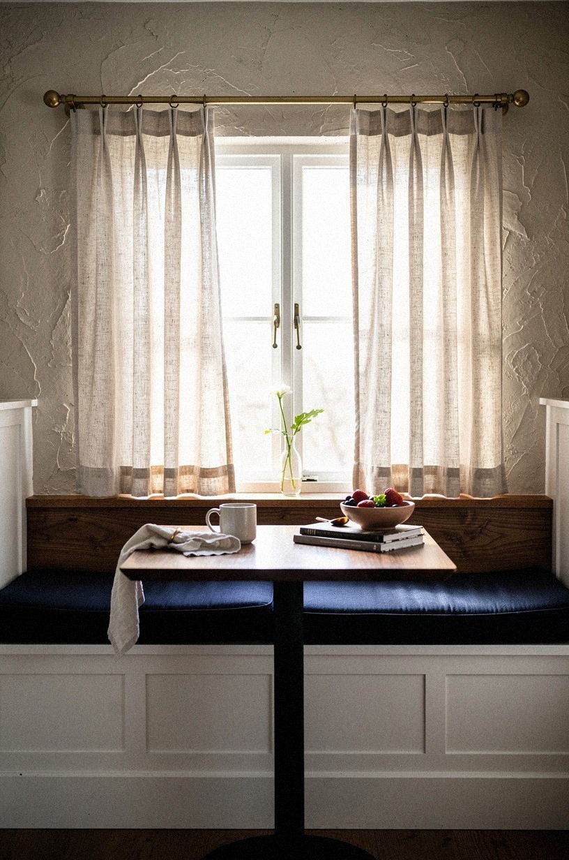 Hung a scalloped valance above the bench