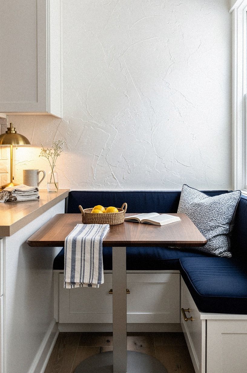Float a slim console beside the table