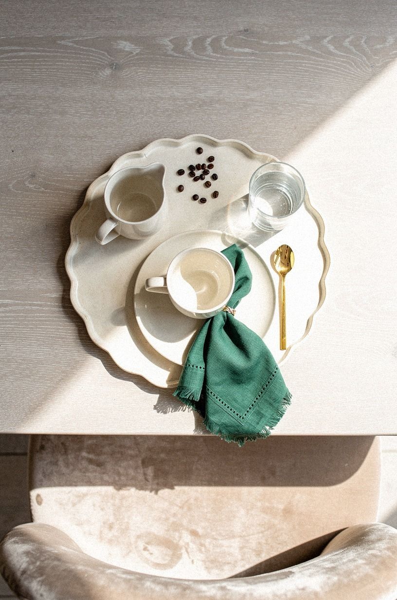 Set a scalloped tray for coffee service