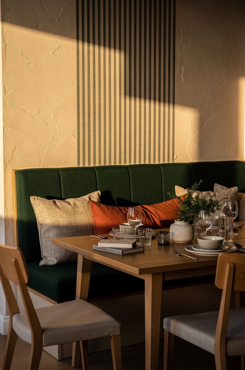 Stencil a café stripe around the banquette