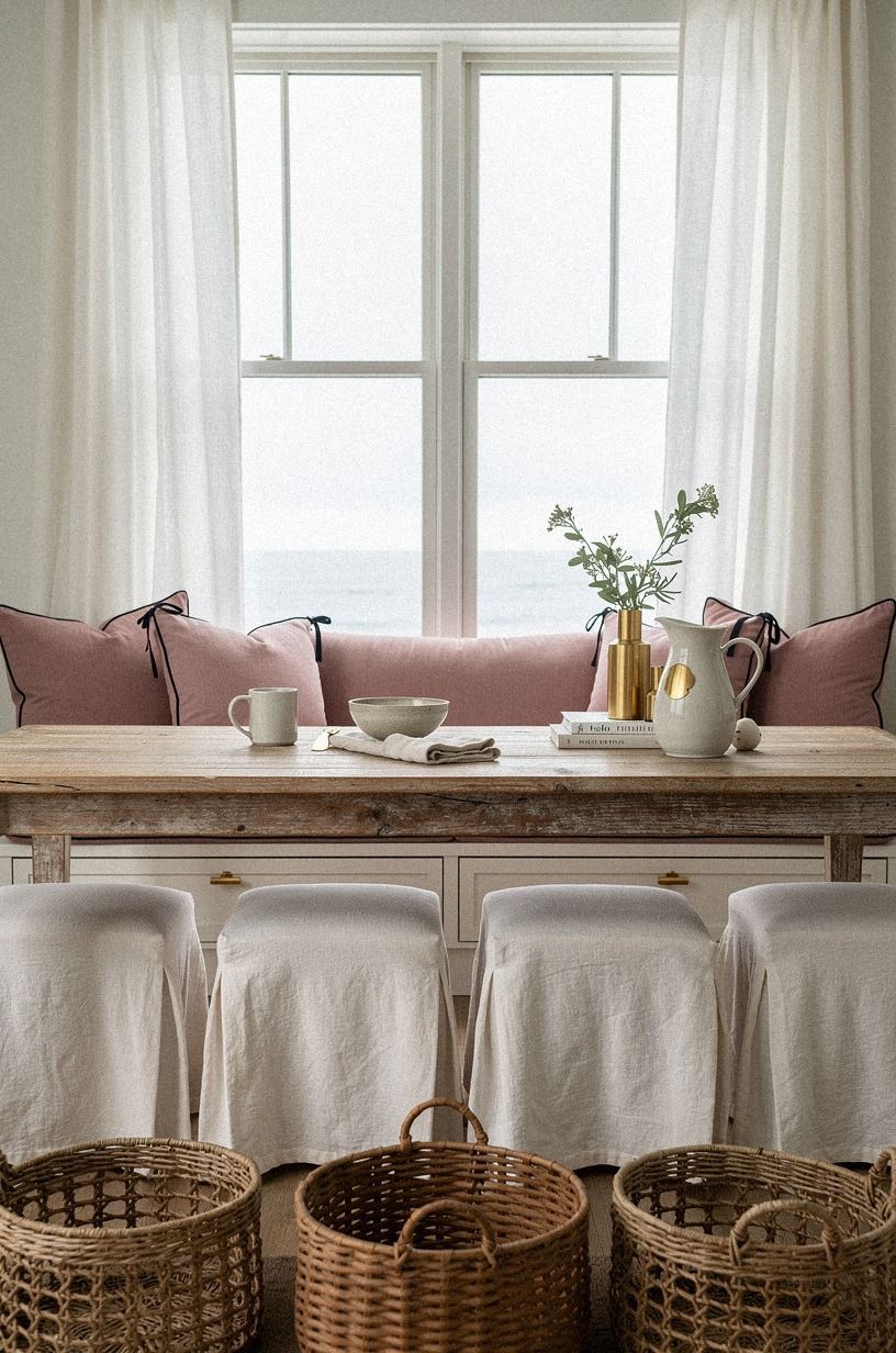 Use slipcovered stools for extra guests