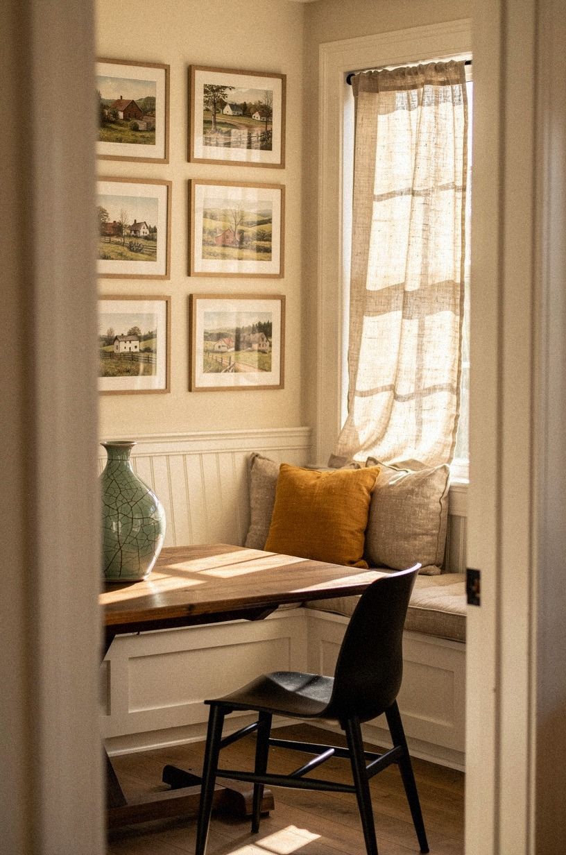 Framed the nook with cottage landscape prints