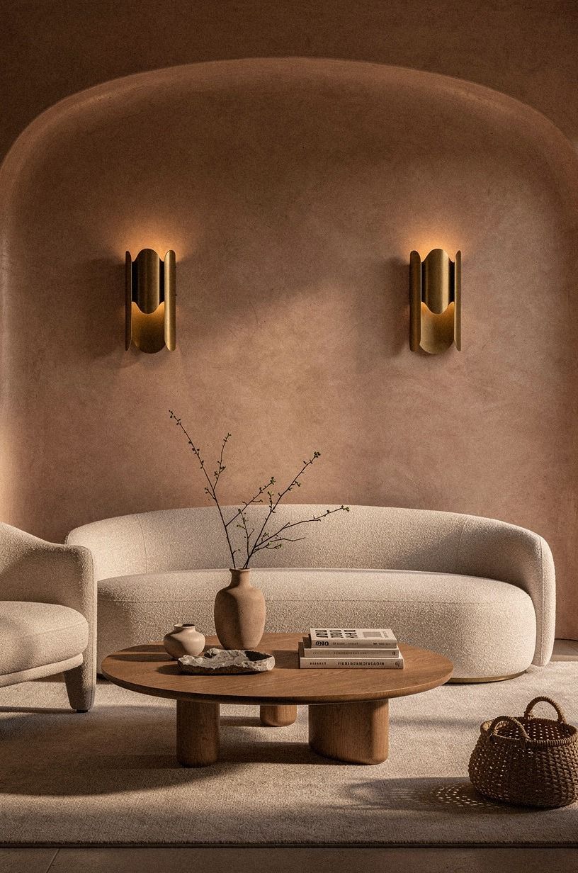 Hang a sculptural sconce (or two) for evening warmth