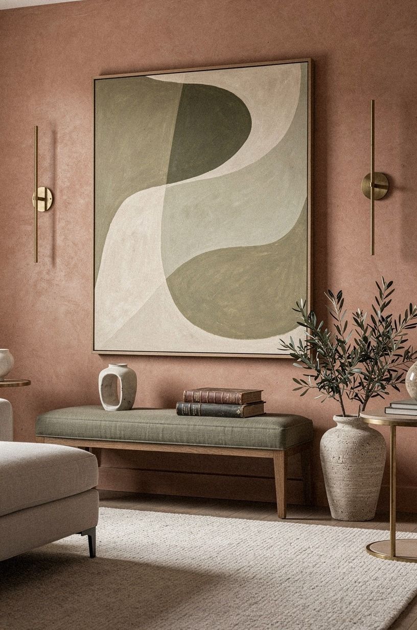 hang a single oversized piece of art above the bench