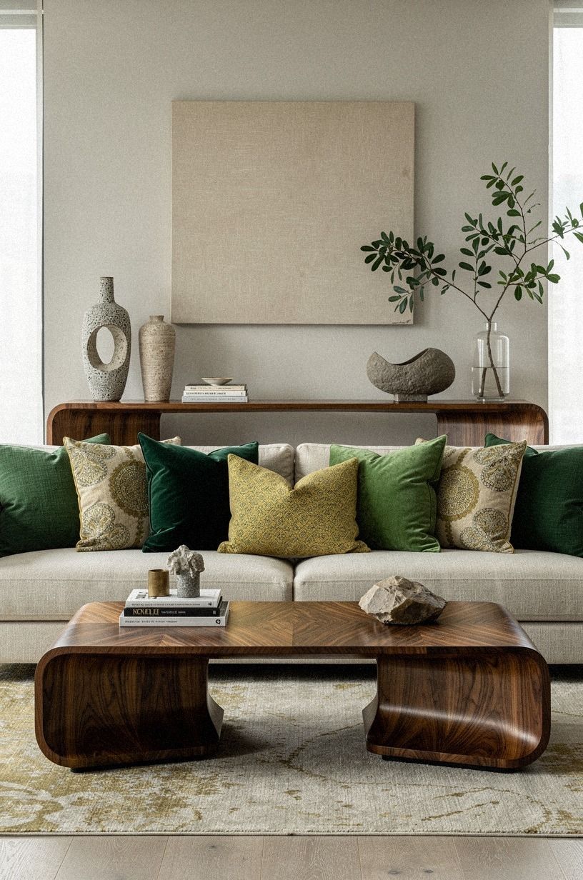Layer the cushions with purpose, not matching sets