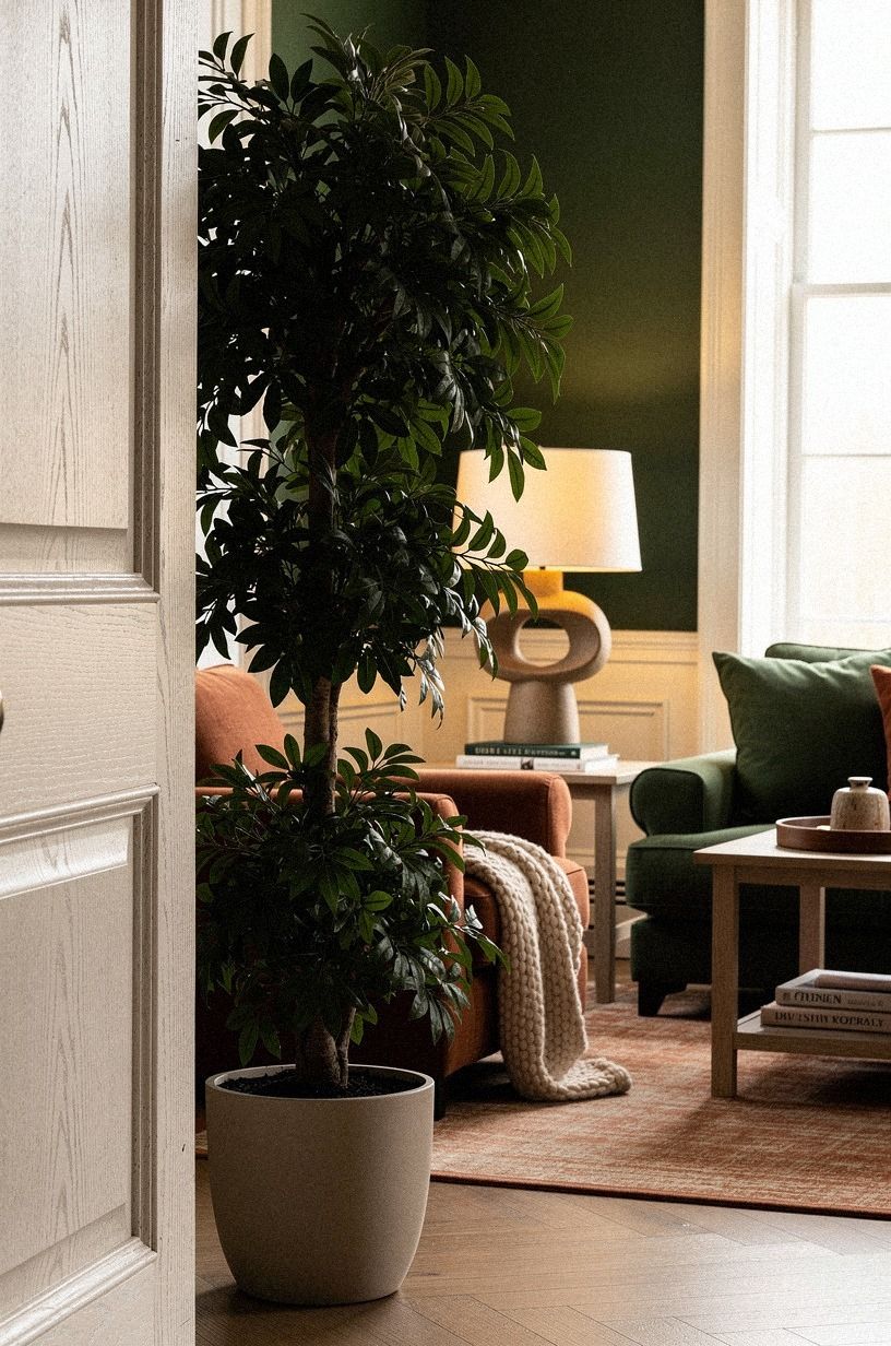 soften the corner with a tall floor plant