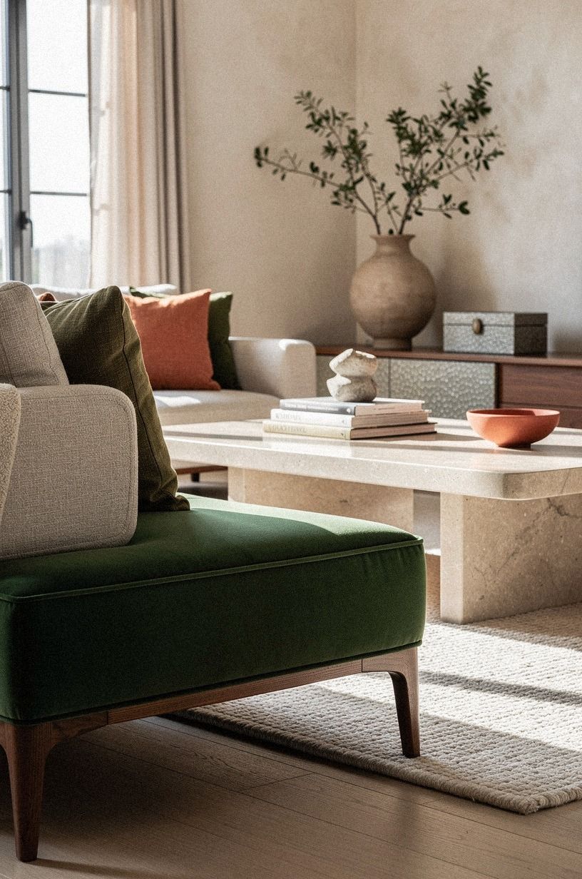 try a low-profile banquette in moody green