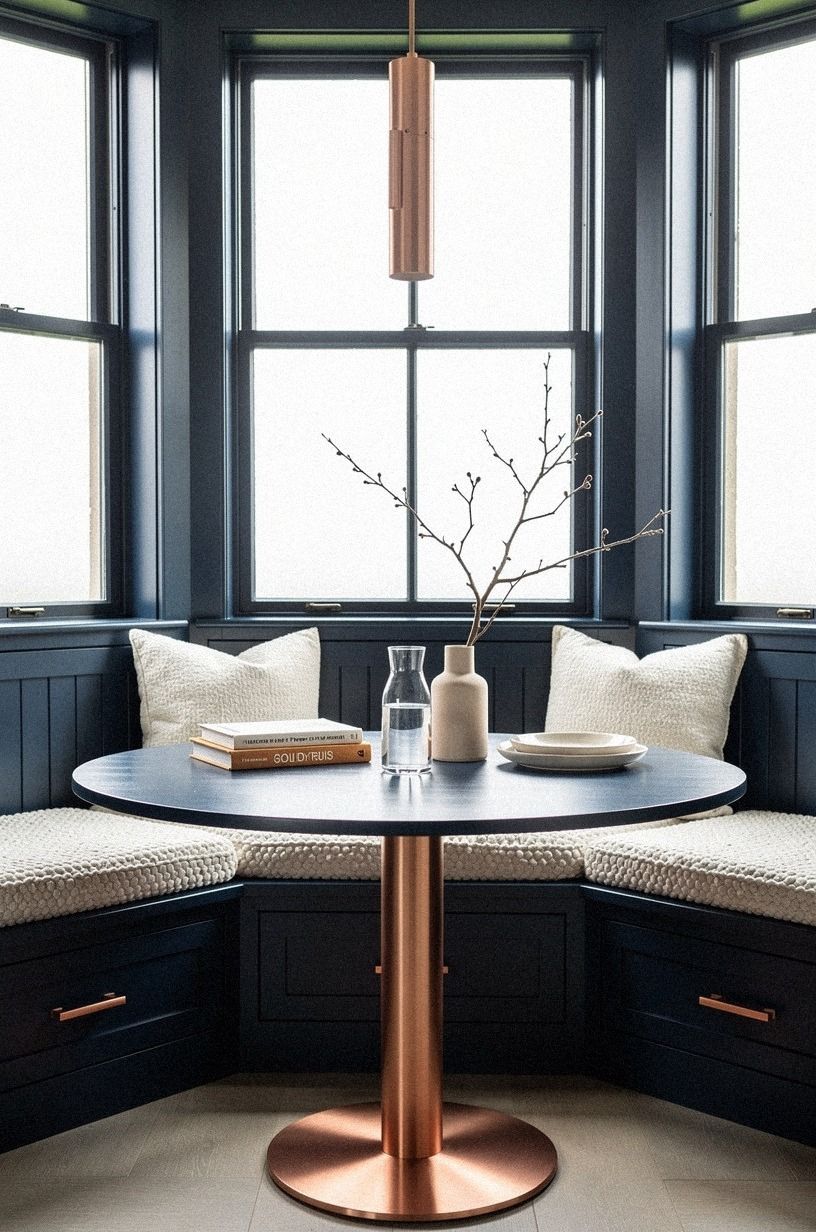 Tuck a 42-inch pedestal into the bay window