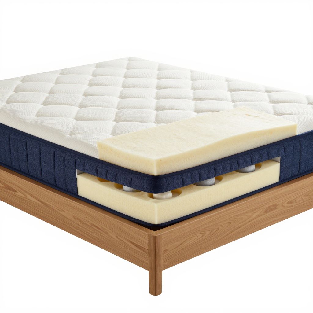 Mattress cutaway showing comfort layers, pocketed coils, and airflow paths