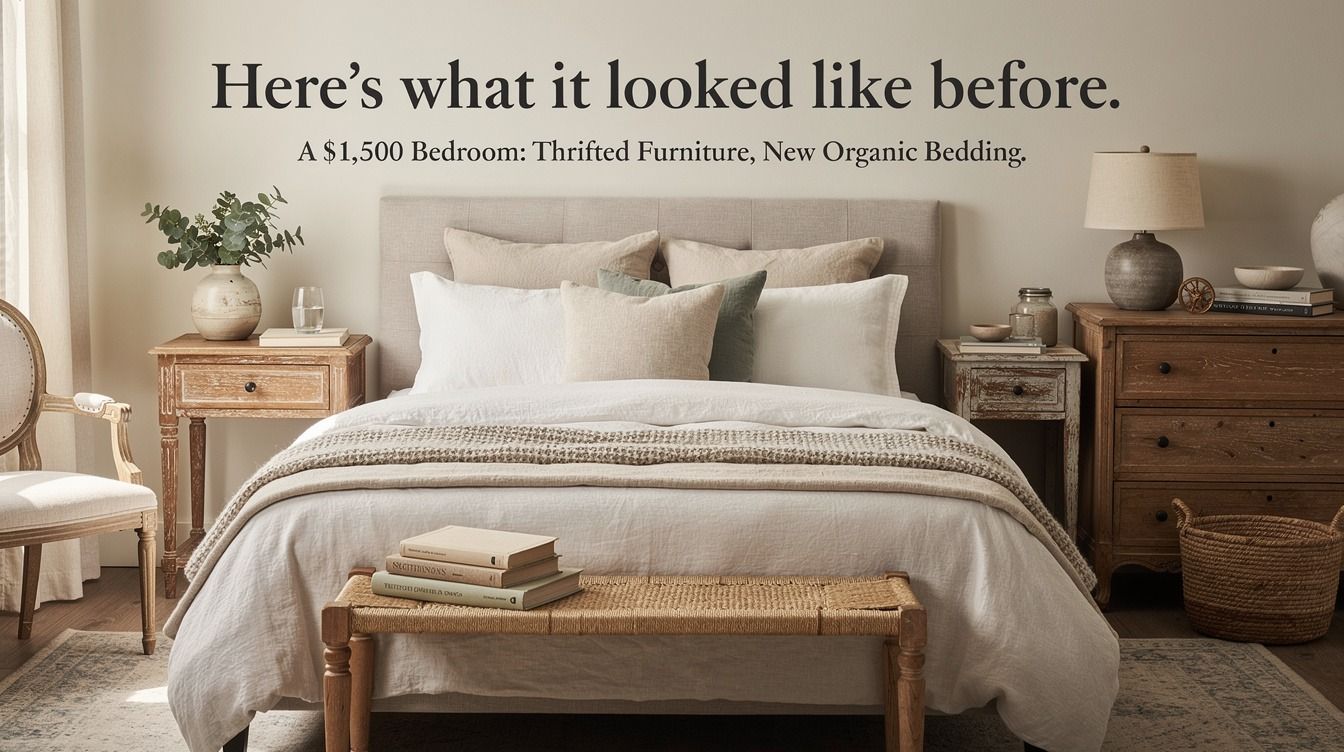 A $1,500 Bedroom: Thrifted Furniture, New Organic Bedding