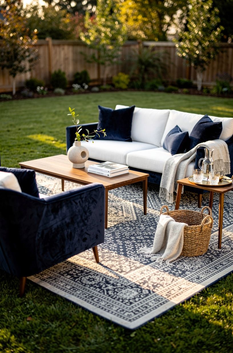 Anchor the patio with an outdoor rug
